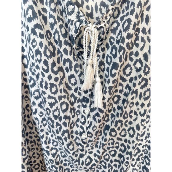 EMERSON FRY INDIA COLLECTION Bardot Top Charcoal Leopard Organic Blouse Sz Small - Picture 9 of 11